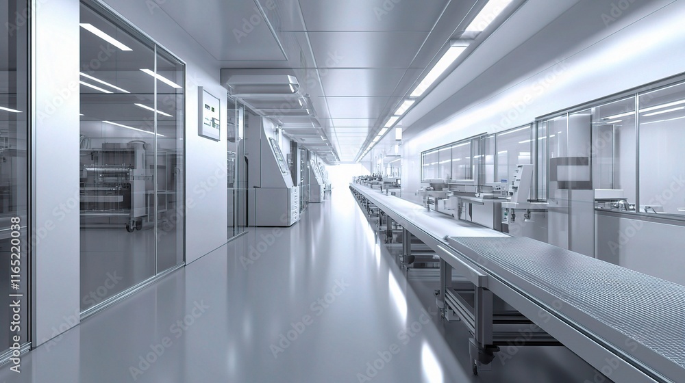 Poster advanced automated production line with modern machinery setup