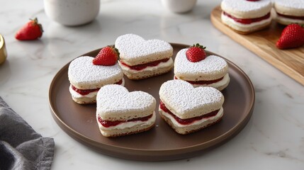 Baking heart-shaped strawberry cookies cozy kitchen food photography soft lighting romantic dessert concept