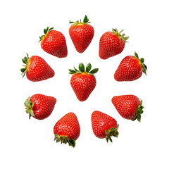 Circle of Fresh Ripe Strawberries Isolated on White and Transparent Background