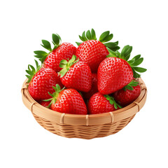 fresh strawberry bamboo basket on transparent background