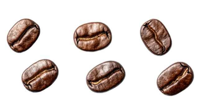High-Quality Roasted Coffee Beans with Rich Texture Arranged in a Stylish Layout on a White Background for Culinary and Beverage Themes