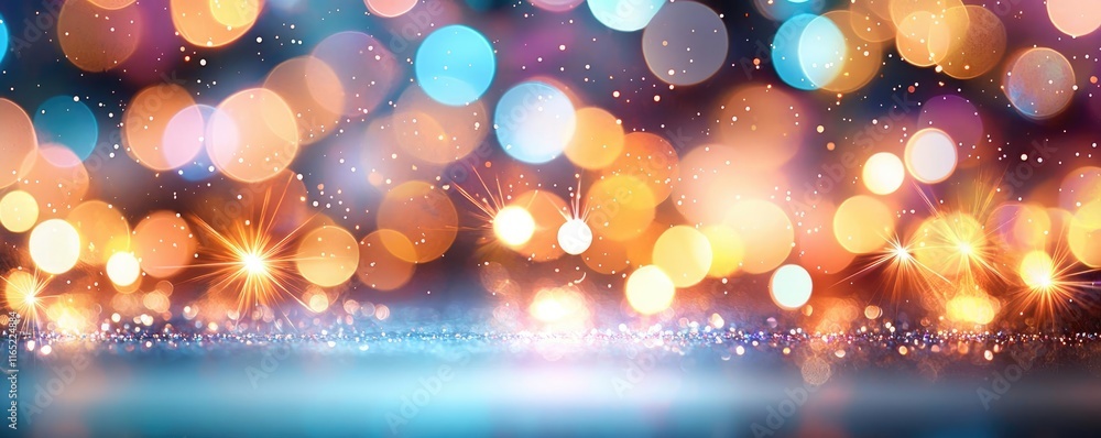 Poster sparkle abstract background idea. colorful bokeh lights create a vibrant and festive atmosphere for 