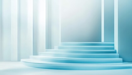 Abstract Light Blue Circular Staircase Modern Minimalist Architectural Design Background