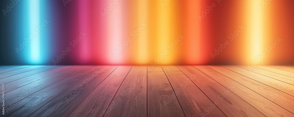 Aufkleber sparkle abstract background idea. a colorful abstract background with vibrant lights and wooden floo