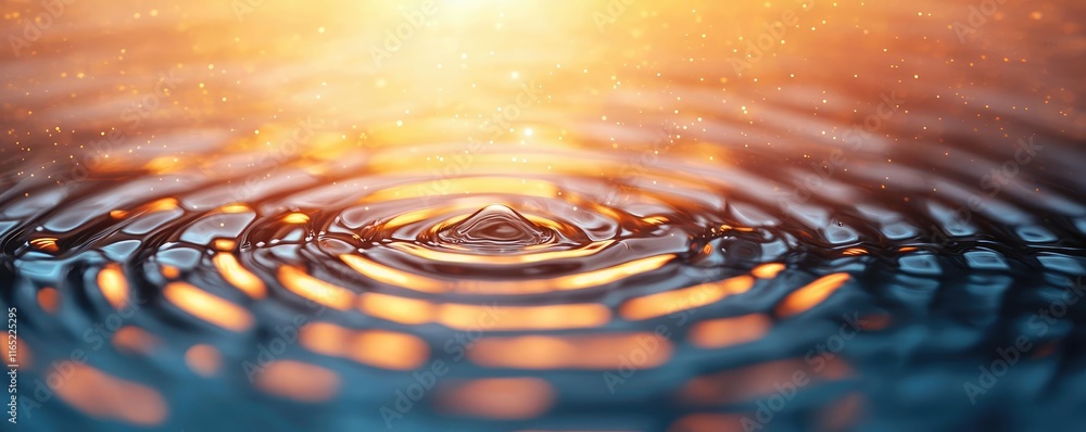 Poster droplets abstract background idea. a close-up view of rippling water with warm light reflecting on t