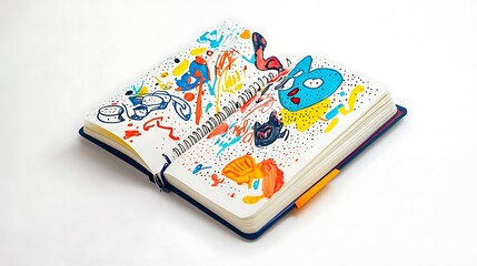 Open Notebook with Colorful Abstract Drawings
