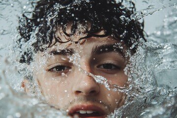 Young Man's Face Emerging from Water