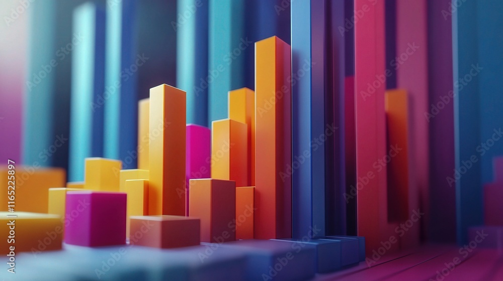Poster 3d colorful graph representation of stock market trading data