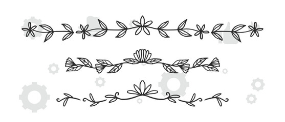 Hand drawn wreath set made in vector. Leaves and flowers garlands. Romantic floral design elements