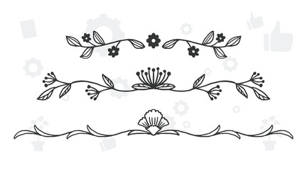Set of wreath, flowers, leaf branches in hand drawn pattern. Foliage line art design for wedding, card, invitation, greeting, logo.