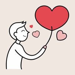 Valentine's Day greeting card featuring a hand-drawn illustration of a person blowing heart-shaped bubbles.   