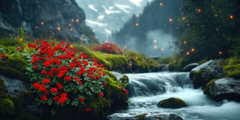 Stream flowing through dense forest