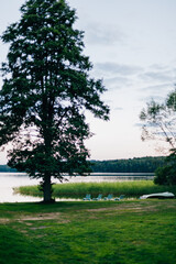 Chairs Overlooking Lake at Twilight