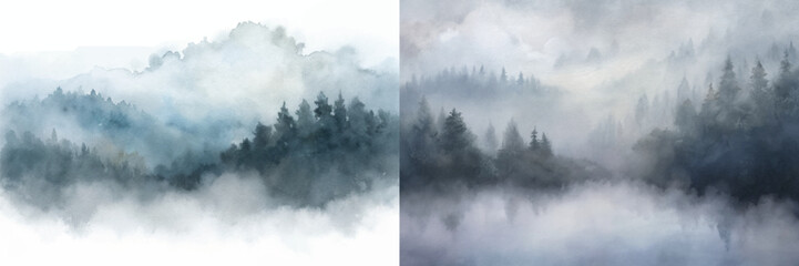 Misty forest landscape with soft hues, inviting a sense of calm and peaceful reflection.