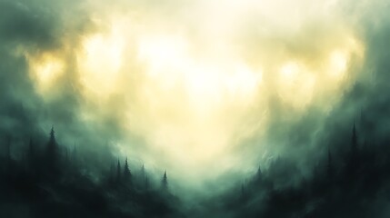 Fototapeta premium Misty Mountain Valley Enveloped in Light and Shadow