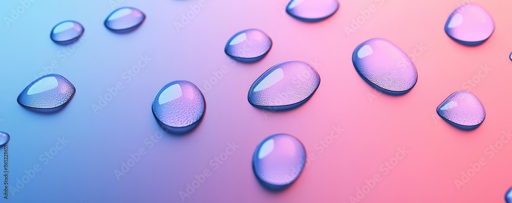 Poster droplets abstract background idea. close-up of colorful water droplets on a smooth surface in soft l