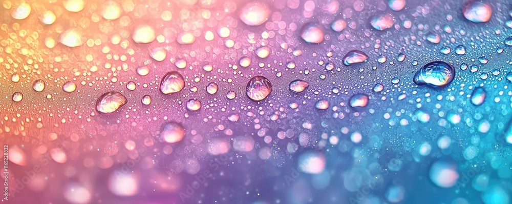 Poster droplets abstract background idea. colorful droplets of water on a smooth surface create an artistic