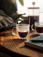 French Press Coffee in Front of Window in Morning Light