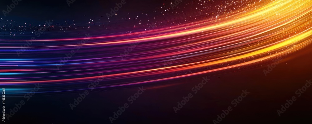 Poster sparkle abstract background idea. vibrant abstract design with colorful light streaks on a dark back