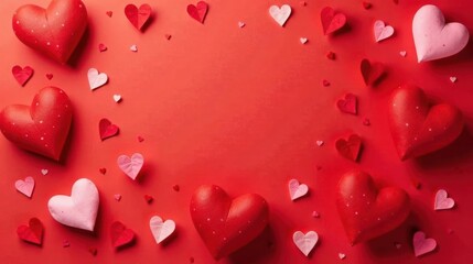 Romantic red and pink hearts border on red background perfect for Valentine's Day or anniversary greeting card design