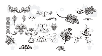 Set of vintage design elements. Wreath, frames, calligraphic, swirls divider, laurel leaves, ornate, award, arrows. Decorative vintage line elements collection. Vector illustration.