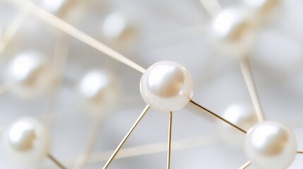 Close-Up of Straight Pins with White Pearl Heads Linked by Thread