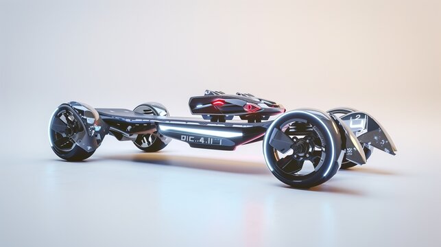 A high-tech multimodal mobility device featuring an integrated skateboard and hover module, isolated against a plain background.