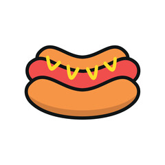 Hot Dog Food Icon features a bold and appetizing design, perfect for representing fast food, street vendors, or casual dining menus