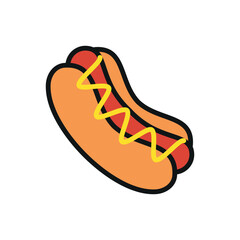 Hot Dog Food Icon features a bold and appetizing design, perfect for representing fast food, street vendors, or casual dining menus