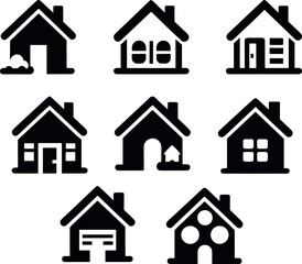Set of house and home insurance icons in black and white style