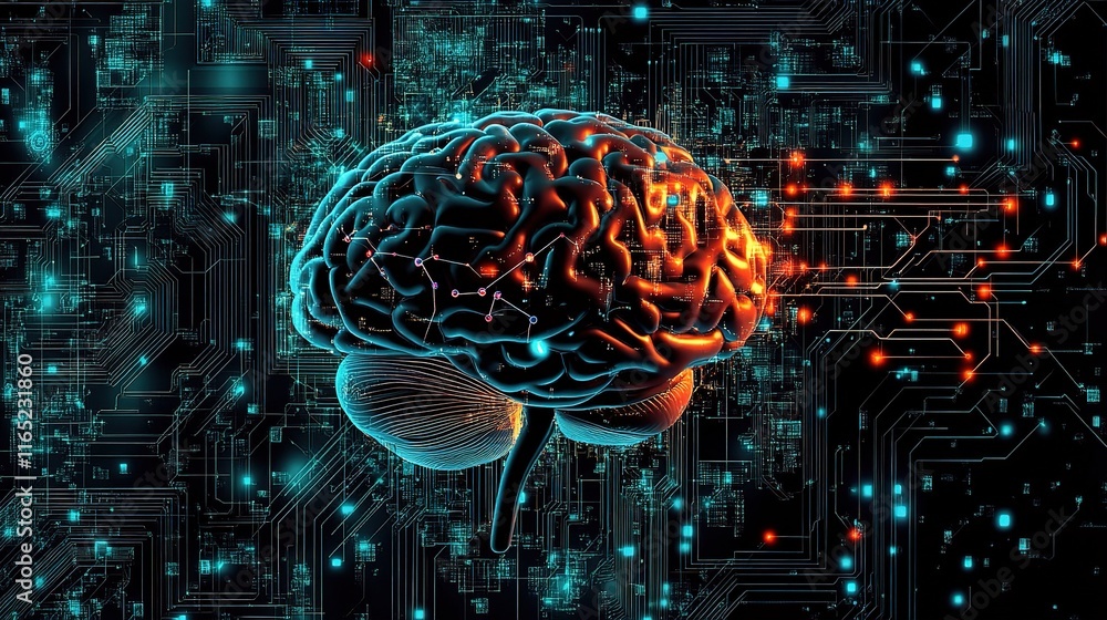 Poster abstract digital background with brain and technology elements