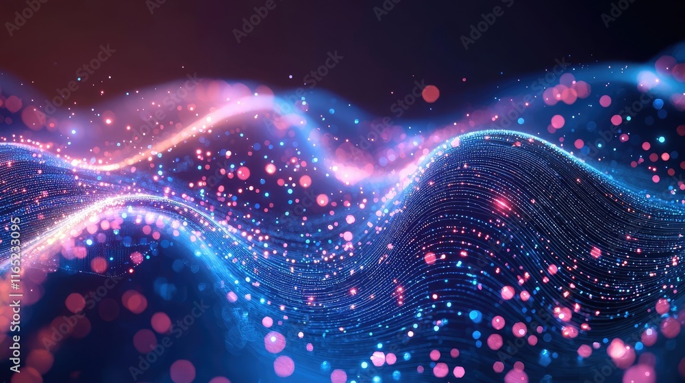 Poster fireworks abstract background concept. abstract vibrant waves of light in blue and pink, creating a 