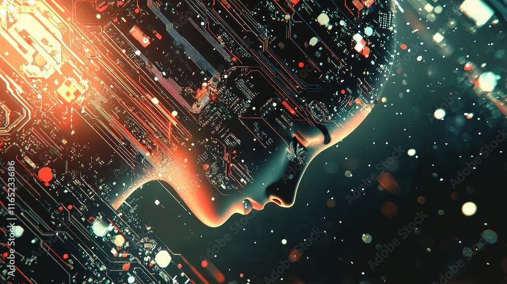 Poster futuristic circuit board texture with communication technology design