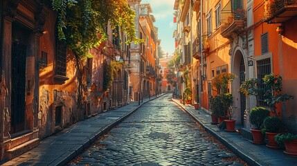 Fototapeta premium Sunlight Streams Through Urban Streets in a Quiet Megapolitan Morning