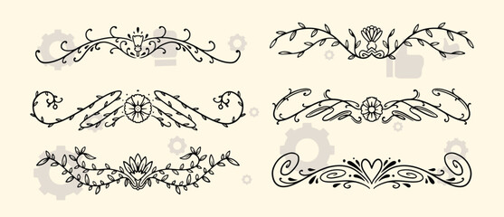Obraz premium Hand drawn wreath set made in vector. Leaves and flowers garlands. Romantic floral design elements