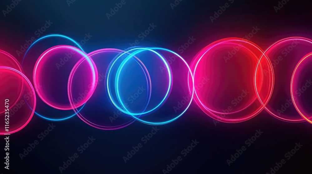 Poster circles abstract background concept. vibrant neon circles in blue and pink create an abstract visual