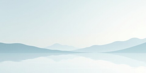 Fototapeta premium Serene Minimalist Landscape Misty Mountains Reflecting on Calm Water