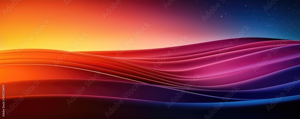 Poster Cosmic abstract background idea. Beautiful abstract waves of color depicting an enchanting sunset scenery.