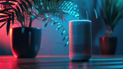 A portable multimodal smart assistant with voice, visual, and tactile interfaces, isolated in realistic lighting.