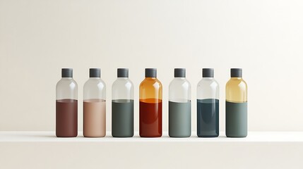 Row of Colorful Bottles on White Shelf