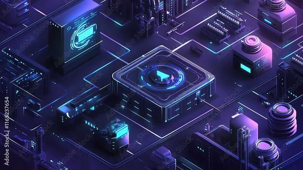 Poster smart factory concept with interconnected devices and technology