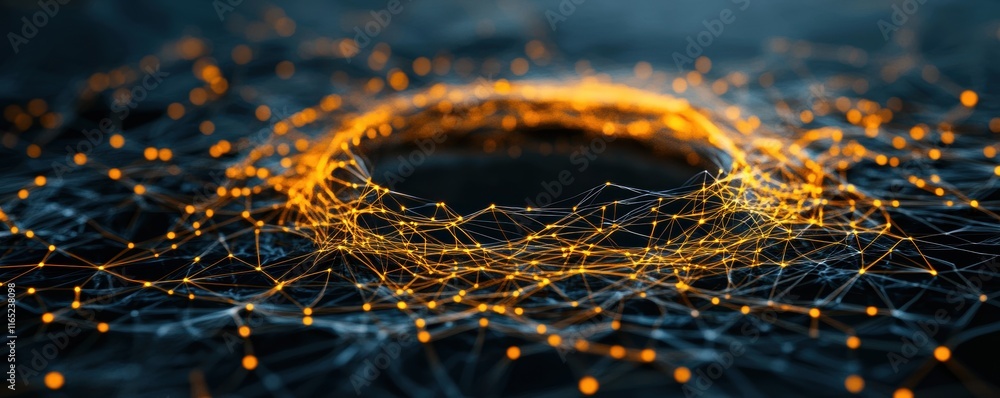 Aufkleber abstract glowing network structure with golden and blue connections in a circular pattern. futuristi