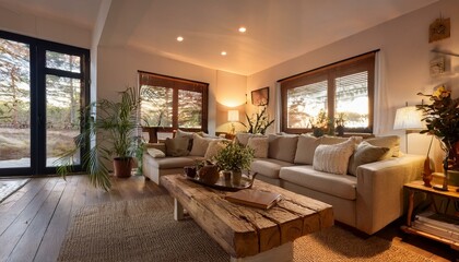 "Cozy Home Interior with Comfortable Furniture and Warm Glow"
