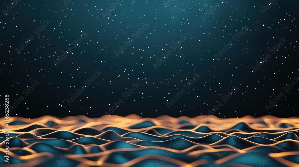 Poster cosmic abstract background idea. abstract view of ocean waves illuminated by light in a serene night