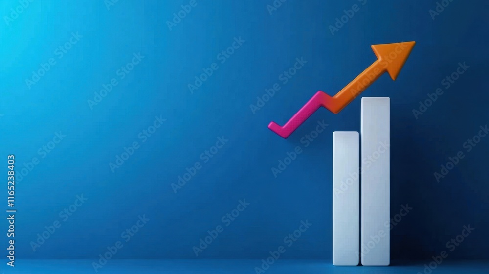 Poster a vibrant graphic showing ascending bar graphs with an upward arrow, symbolizing growth and progress