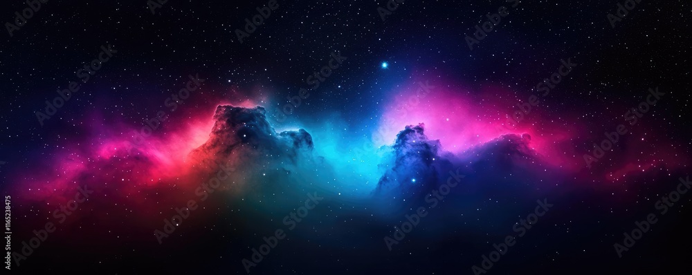 Poster cosmic abstract background idea. vibrant cosmic landscape with colorful nebula and stars in deep spa