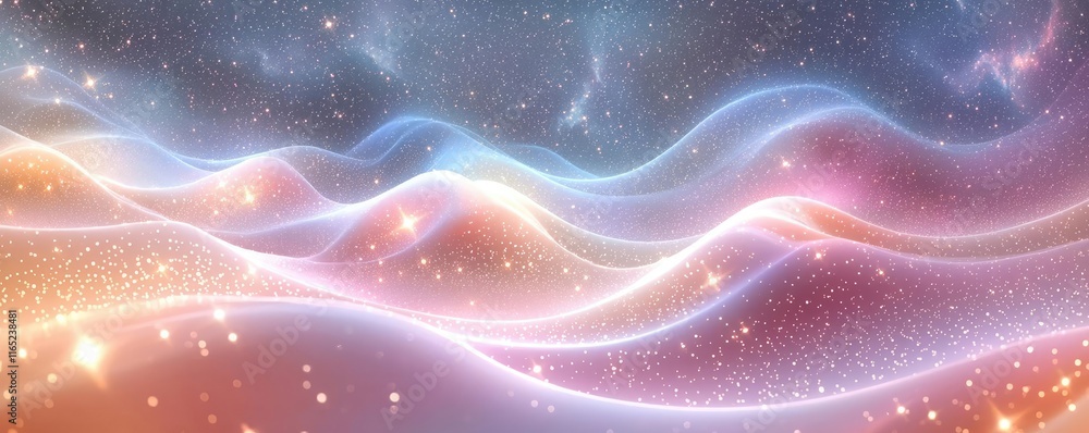 Poster cosmic abstract background idea. abstract waves with luminous effects create a dreamy cosmic landsca
