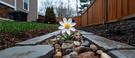 A tranquil garden scene with the first blooms of spring emerging