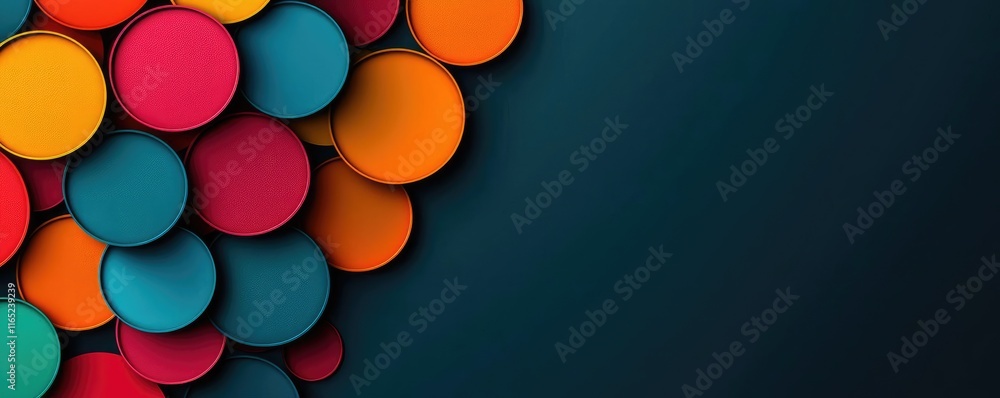 Poster circles abstract background concept. vibrant macro shot of colorful circular shapes layered against 