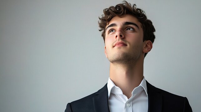 Confident Young Man in Business Suit Against Neutral Background